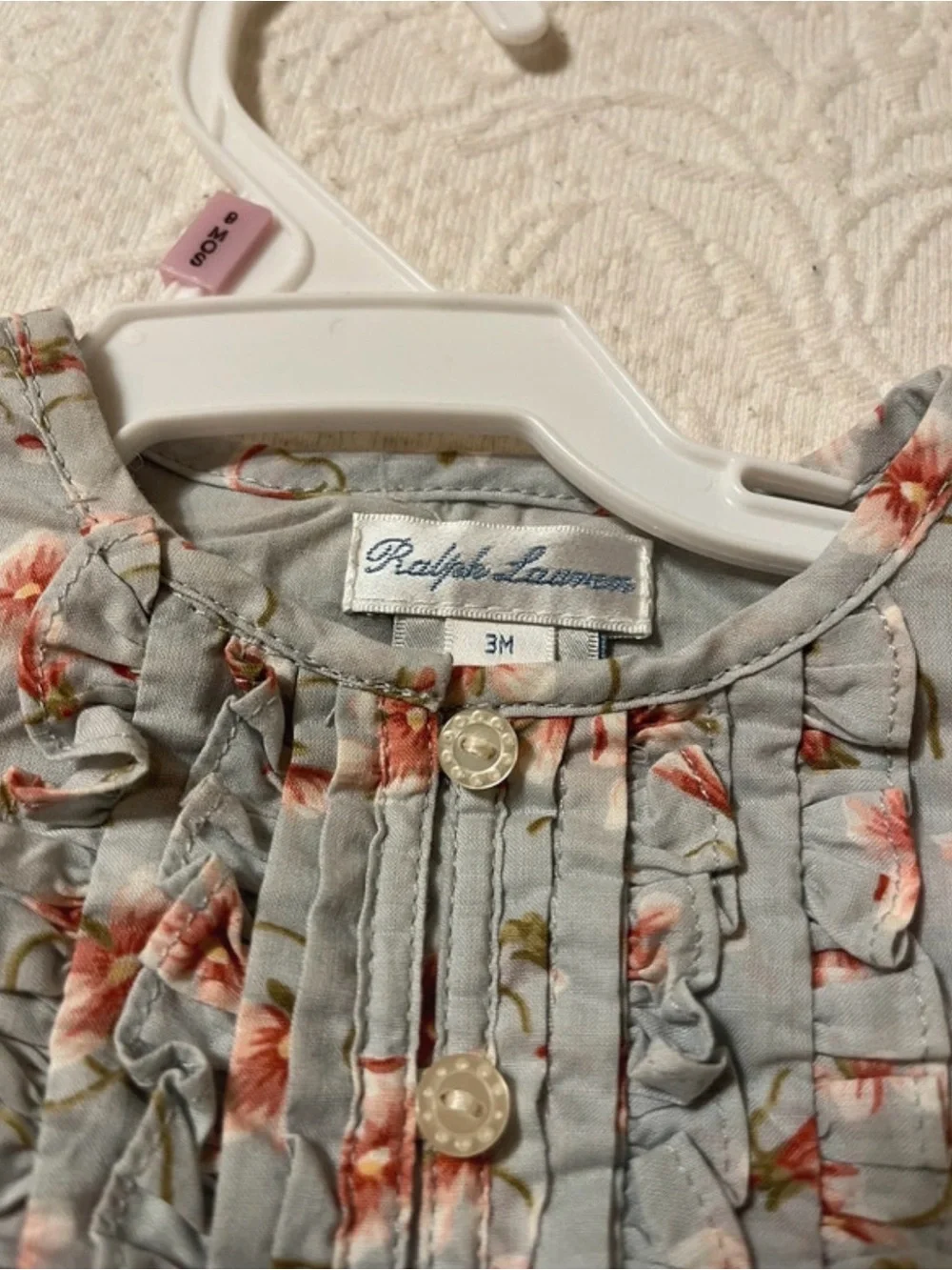Ralph Lauren Floral Ruffle Top with Plaid Bloomers - Light Gray, Pink & Blue